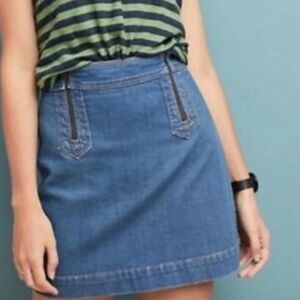 Anthropologie PILCRO and the Letterpress Blue Denim Mini Skirt Size 6